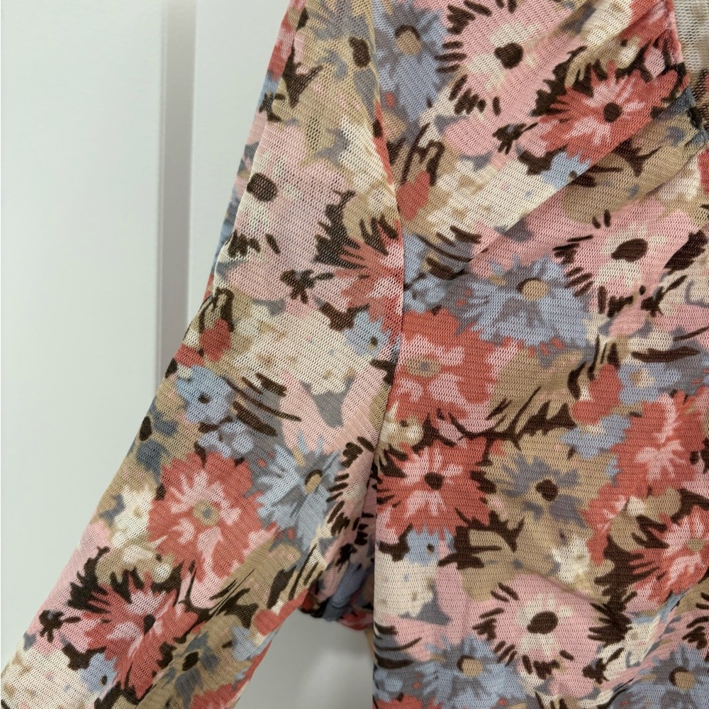 Vintage Y2K Floral Lettuce Hem Mesh Fitted Stretchy Top Size Large - Picture 5 of 15